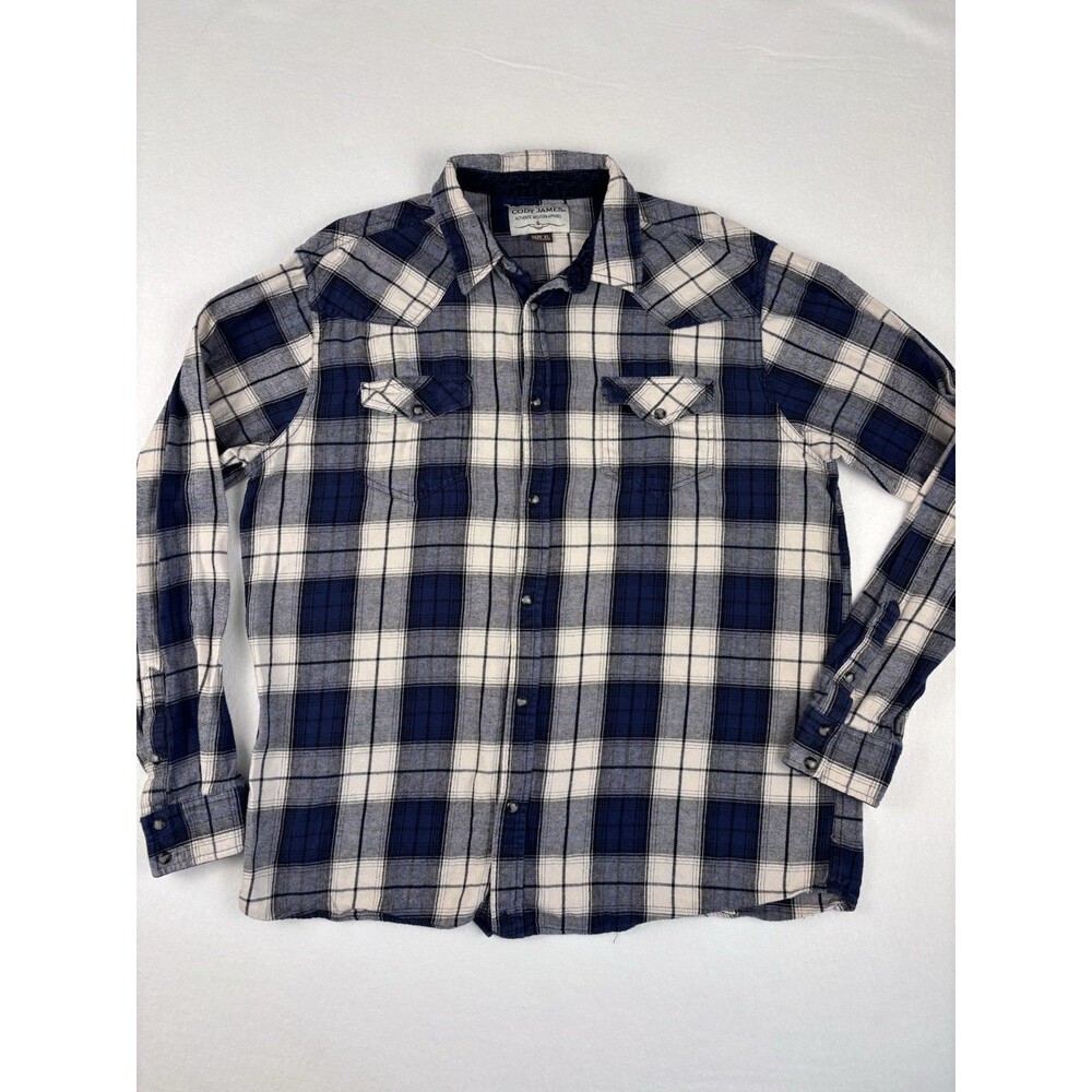 Cody James Men’s XL Blue Plaid Pearl Snap Western Flannel Shirt Cowboy